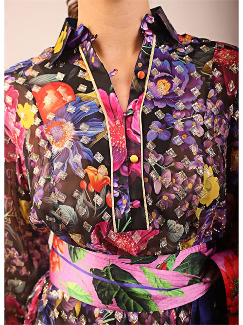 Lamé silk dress with flower print Laboratorio Capri | LARAALLOVERBLACK